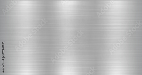 Panoramic Silver Brushed Steel Background. Shiny Metallic Surface Texture. Vector Illustration.