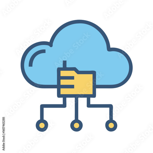 Cloud storage with data network icon illustration