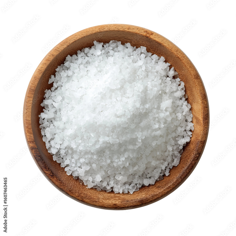 Salt in Wooden Bowl: Overhead view of a wooden bowl brimming with coarse salt. perfect for culinary projects. Salt in Wooden Bowl: Overhead view of a wooden bowl brimming with coarse salt. perfect for culinary projects.