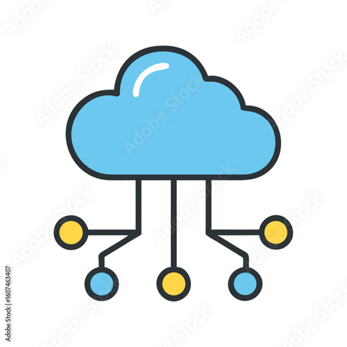 Stylized cloud computing illustration on black background