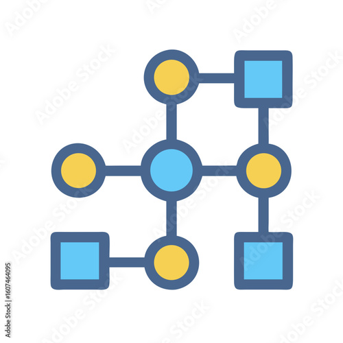 Simple infographic diagram with interconnected nodes and squares