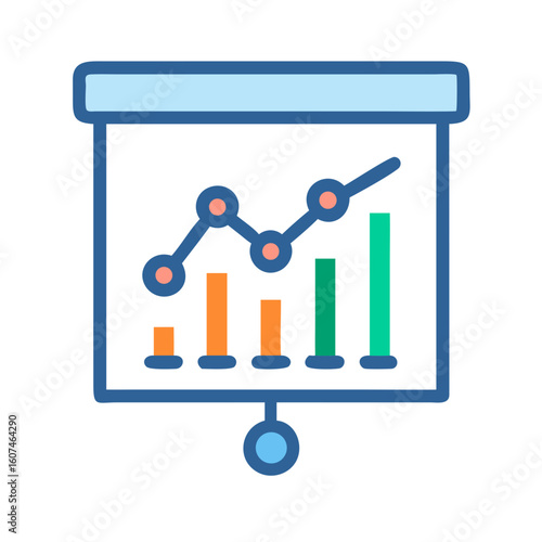 Presentation board with rising graph and bar chart