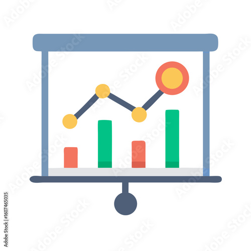 Presentation screen showcasing financial data and growth chart