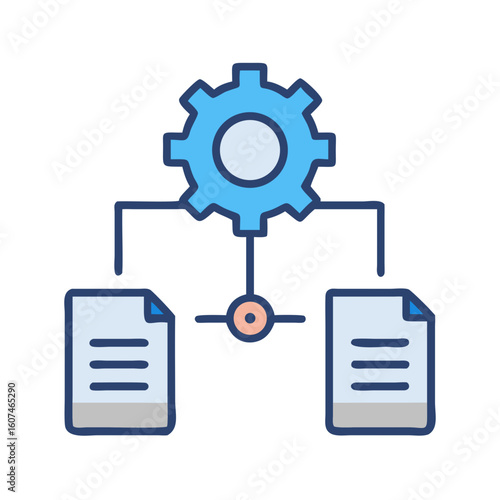 Data processing illustration with gear and documents icon