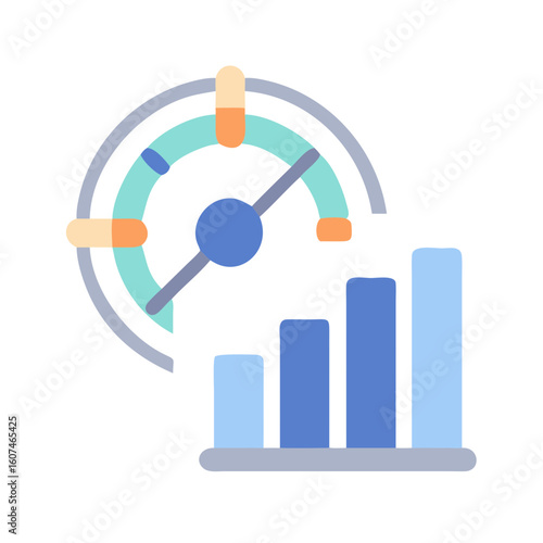 Performance Gauge with Rising Bar Graph Flat Illustration