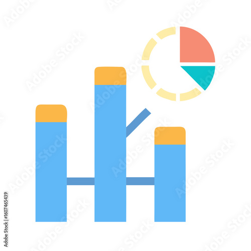 Simple flat design showing data bar and pie charts