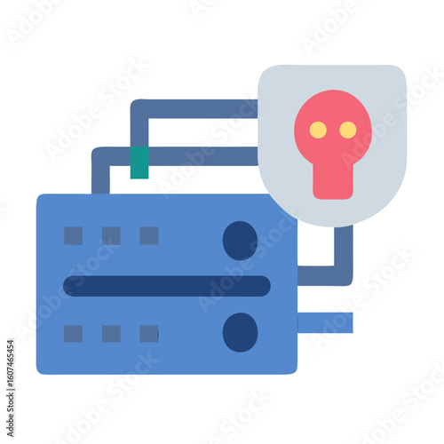 Vulnerable server under attack represented by skull icon