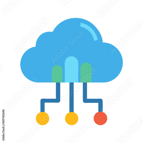 Stylized cloud computing connection with node points flat icon