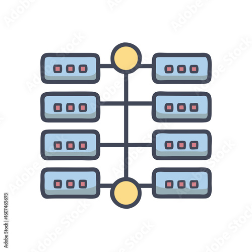 Flat Design Networking Structure Connecting Boxes in Systematic Arrangement