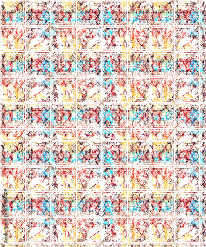 Abstract Expressionist Splatter Grid Textile Print | Grunge Paint Splash Repeat Pattern | Colorful Painterly Fabric Design