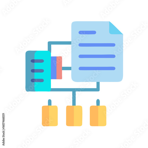Flat icon representing database structure and data flow