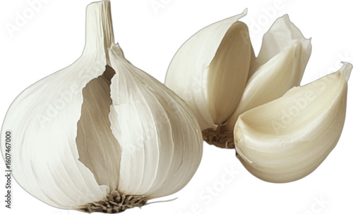 Whole garlic bulb with cloves white beige