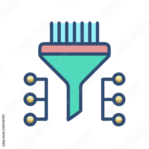 Data filtering process funnel diagram on black background