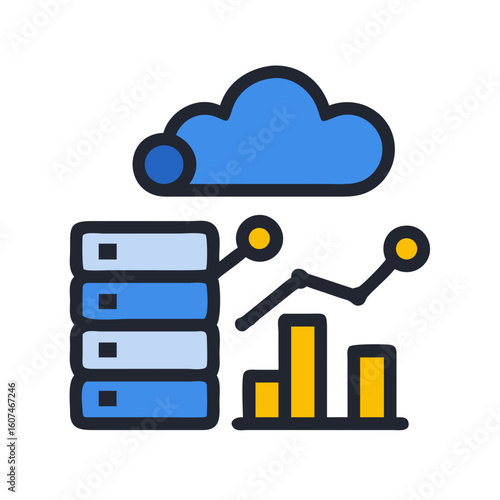 Cloud server analysis with business growth chart illustration
