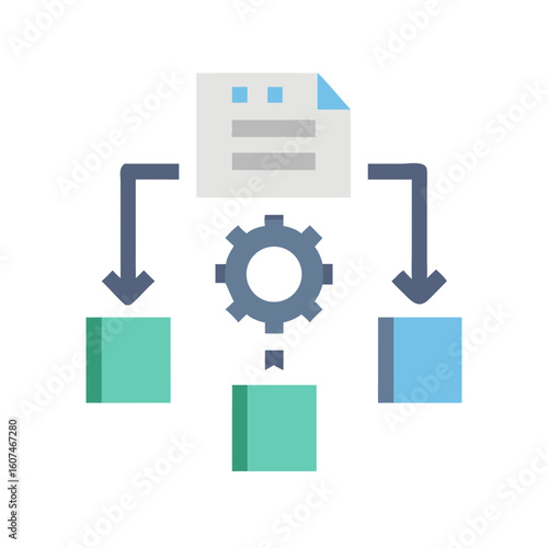 Flat design process workflow from document to output blocks