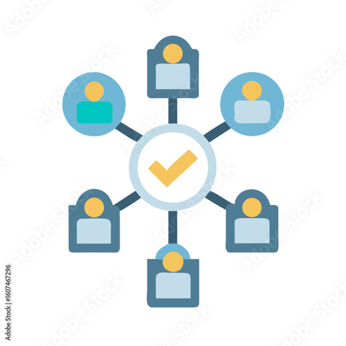 Teamwork verification graphic illustrates successful collaboration, validation and approval
