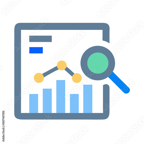 Data analysis and graph inspection with magnifying glass icon