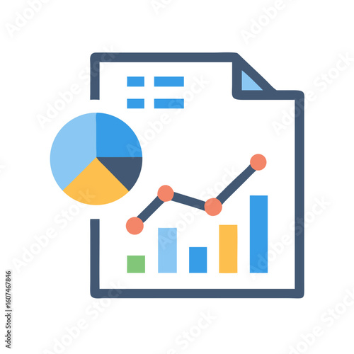 Colorful business report with charts and statistical data analysis