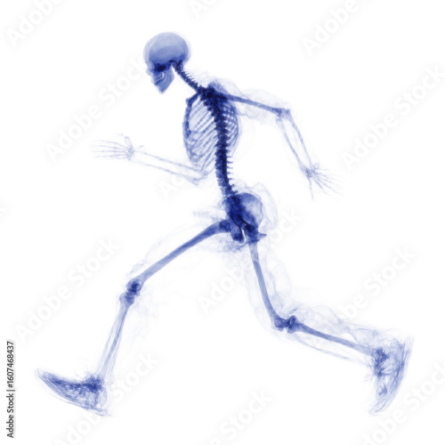 Skeleton is running in a blue and white image