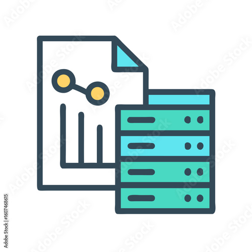 Data server illustration with analytics report in modern style