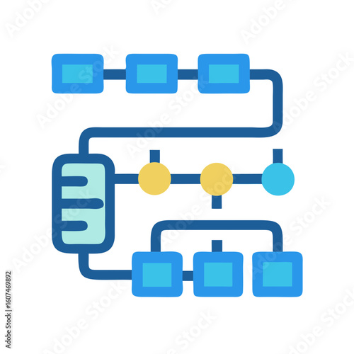 Diagram representing sequential process with distinct interconnected stages