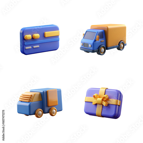 3D E-commerce and Payment Icons | Shopping, Online Store, Delivery, 3d rendering isolated on white background. cartoon plastic style icons
