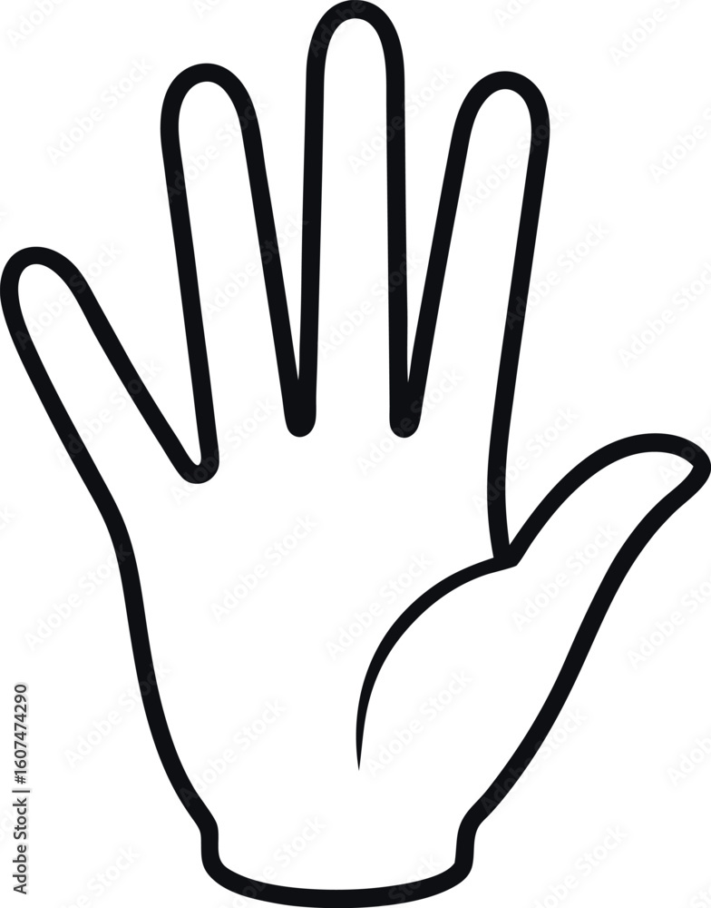 Fototapeta premium Outstretched Right Hand outline with Spread Fingers in Minimalist Style