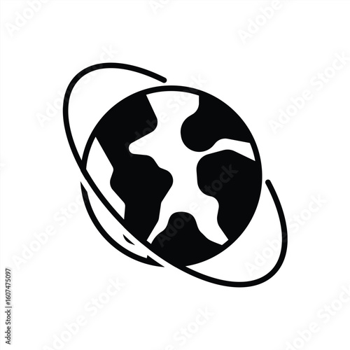 Konstfotografi Minimalist black and white globe icon representing the Earth, ideal for eco-friendly themes and geographic concepts