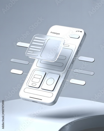 Minimalist Mobile App Design Prototype with Floating Elements Clean White Interface and Modern Aesthetic for UI UX Design and Development Concepts and Creative Technology