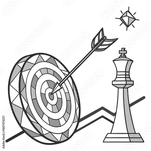 Polygonal isolated target with arrow on white background. Modern low poly monochrome style. Technology and innovation vector illustration with 3D effect. Growth strategy or financial goal .
