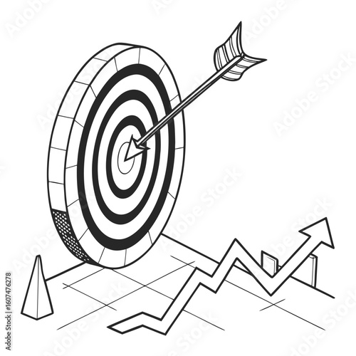 Polygonal isolated target with arrow on white background. Modern low poly monochrome style. Technology and innovation vector illustration with 3D effect. Growth strategy or financial goal .