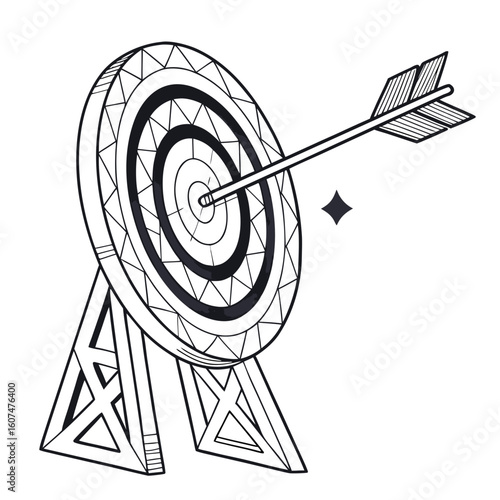 Polygonal isolated target with arrow on white background. Modern low poly monochrome style. Technology and innovation vector illustration with 3D effect. Growth strategy or financial goal .