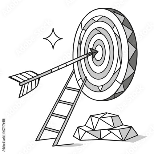 Polygonal isolated target with arrow on white background. Modern low poly monochrome style. Technology and innovation vector illustration with 3D effect. Growth strategy or financial goal .