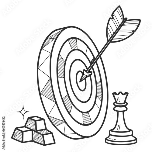 Polygonal isolated target with arrow on white background. Modern low poly monochrome style. Technology and innovation vector illustration with 3D effect. Growth strategy or financial goal .