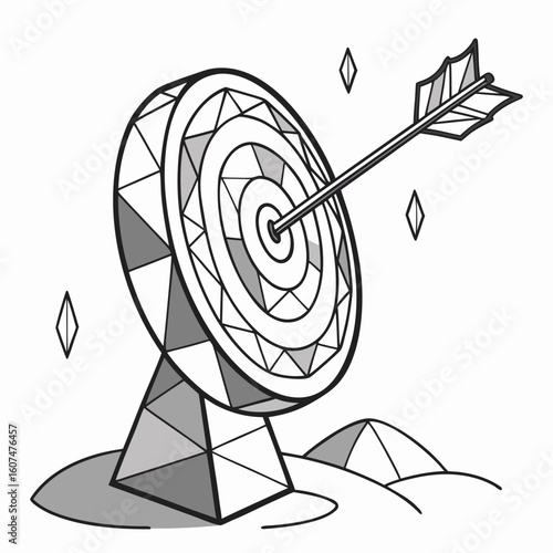Polygonal isolated target with arrow on white background. Modern low poly monochrome style. Technology and innovation vector illustration with 3D effect. Growth strategy or financial goal .