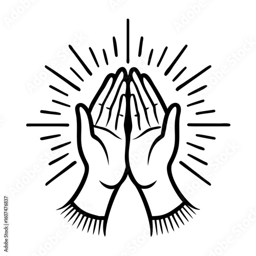 Praying hands with rays symbolizing spirituality and faith  
