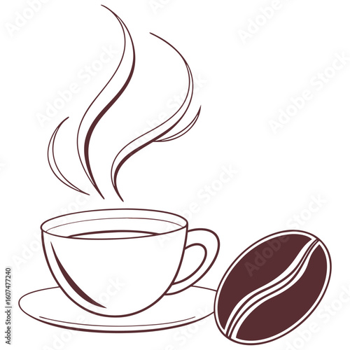Steaming Coffee Cup with Coffee Bean saucer