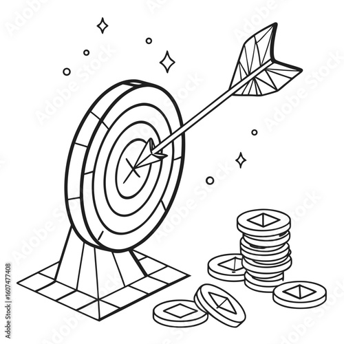 Polygonal isolated target with arrow on white background. Modern low poly monochrome style. Technology and innovation vector illustration with 3D effect. Growth strategy or financial goal .