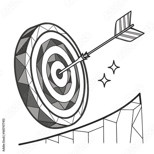 Polygonal isolated target with arrow on white background. Modern low poly monochrome style. Technology and innovation vector illustration with 3D effect. Growth strategy or financial goal .