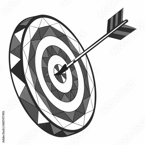 Polygonal isolated target with arrow on white background. Modern low poly monochrome style. Technology and innovation vector illustration with 3D effect. Growth strategy or financial goal .