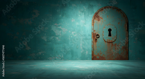 Rusty Metal Door Mysterious Room Green Wall Background