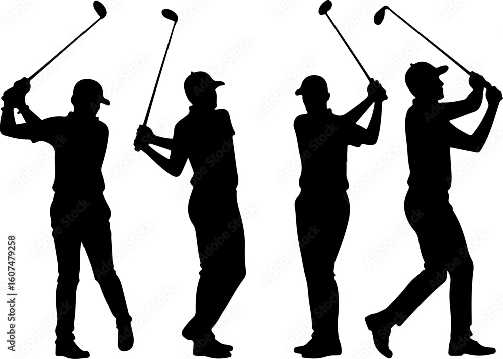 Obraz premium swing, golf swing, sports, athlete, golfing, black and white, vector, bundle