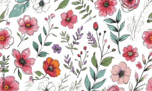 Modern vector illustration of various hand-drawn flowers and leaves arranged, a Beautiful romantic flower collection, leaves, floral bouquets, flower compositions., easily editable.