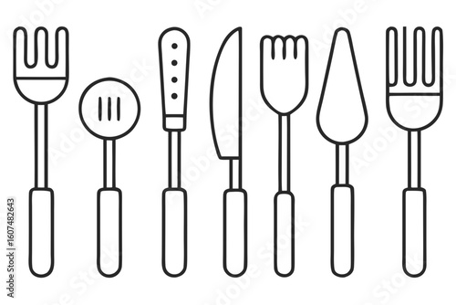Collection of hand drawn kitchen utensils isolated on transparent background