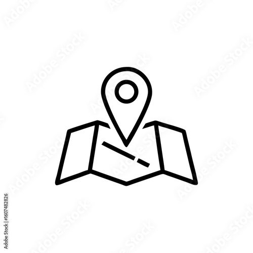 Outline pin marker on folded map icon location navigation