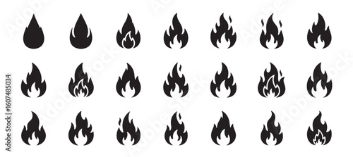 Black fire icons flame symbol