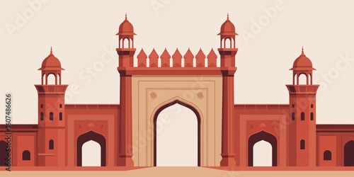 Illustration of a grand historic gate with towers and arched entrance
