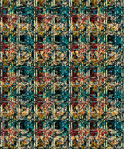 Abstract Grunge Plaid Check Textile Print | Painterly Distressed Tartan Pattern | Digital Surface Design bold, painterly abstract plaid