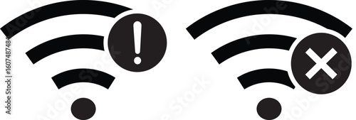 wi-fi signal icon set, Wireless icons, no wifi icons, network disconnection, wifi internet no access error, wireless internet Vector illustration. EPS 10.
