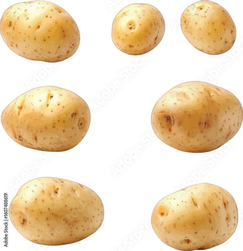 Collection of whole fresh potatoes food